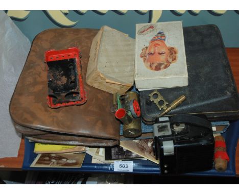 A tray lot of miscellaneous including dominoes, Brownie Hawkeye camera etc Condition Report: Available upon request