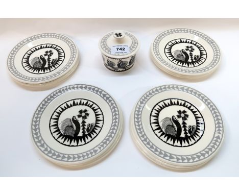 Twelve Scottie Wilson Royal Worcester side plates and a sugar pot Condition Report: Available upon request