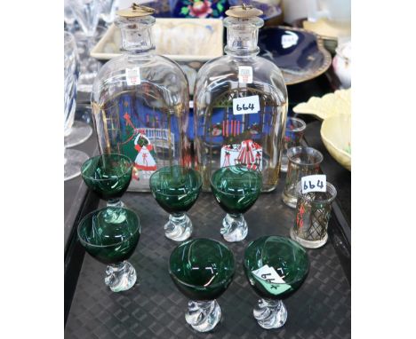 Two Holmegaard liqueur decanters and four glasses and six other tot glasses Condition Report: Available upon request