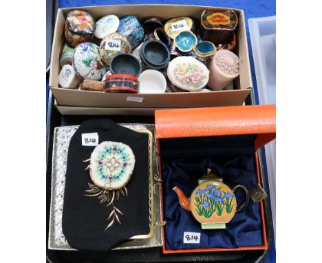 A Charlotte di Vita enamel teapot in box, assorted trinket boxes, beaded bags etc Condition Report: Available upon request