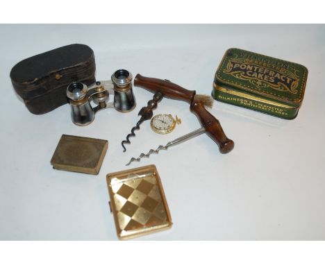 A pair of vintage opera glasses, vintage corkscrews etc Condition Report: Available upon request