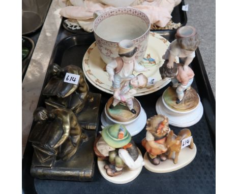 Two Hummel figures, two bisque candleholders of boys playing and other items Condition Report: No condition report available 