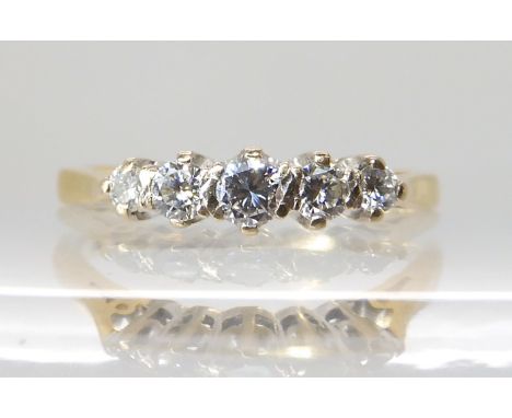 An 18ct gold five stone diamond ring, set with estimated approx 0.25cts of brilliant cut diamonds. Finger size P1/2, weight 3