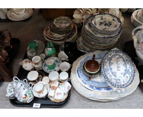 Assorted pottery plates, coffee cups and saucers, collection of antique teapots and wares etc Condition Report: No condition 