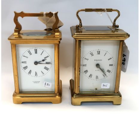 A French R &amp; Co brass and glass carriage clock, retailed by E. Sermon Torquay, together with a Bayard carriage clock Cond