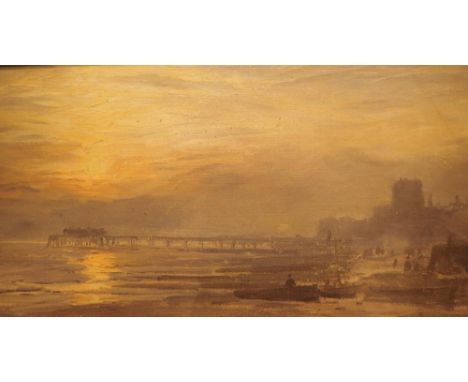 William Henry Borrow (British 1863-1905) oil on board of Hastings pier sunset, signed to lower right   CONDITION REPORT:  Thi