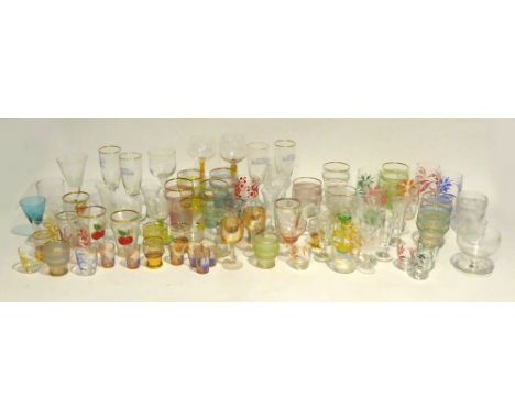 A QUANTITY OF WINE GLASSES AND TUMBLERS AND A CUT GLASS SPIRIT DECANTER 