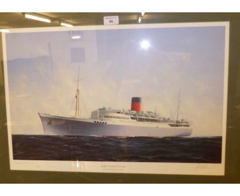 *JOHN WOOD  PAIR OF ARTIST SIGNED LIMITED EDITION  COLOUR PRINT REPRODUCTIONS  'R.M.S. Pretoria Castle' No. 227/500 'M.V. Cyc