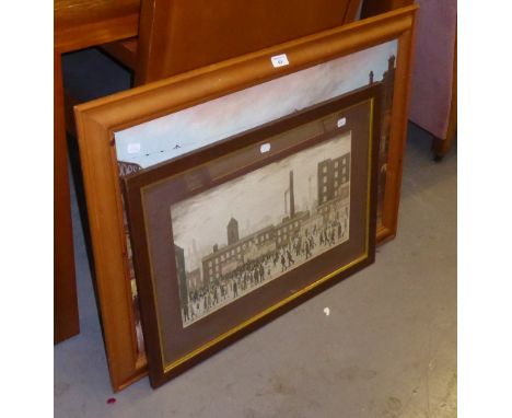 AFTER L.S. LOWRY  UNSIGNED COLOUR PRINT  MILL TOWN SCENE  11 1/4" X 19 3/4"  AND A COLOUR REPRODUCTION PRINT  AFTER DON BRECK