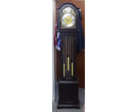 A REPRODUCTION LONGCASE CLOCK WITH THREE TRAIN MOVEMENT 