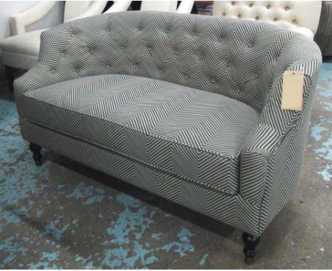 SOFA, two seater, button back, in herringbone fabric, 143cm L x 80cm W x 70cm H.