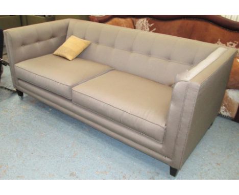 SOFA, of large proportions, two seater, in neutral ribbed fabric, button back, on square supports, 198cm L.