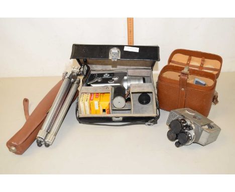 A vintage Yashica 8-E camera together with tripod and a further Canon Cine Camera