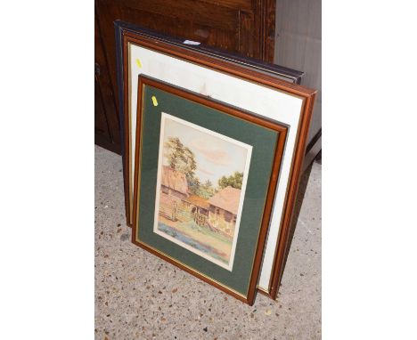 T. Griffiths - Study of farm buildings, watercolour together with a further coloured print Horse Racing Map of Britain and a 