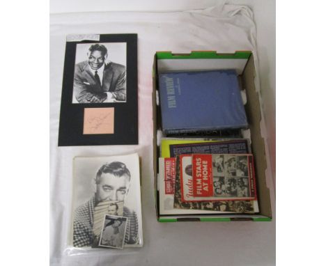 Box of film star photographs, books and other ephemera to include signed Nat King Cole portrait