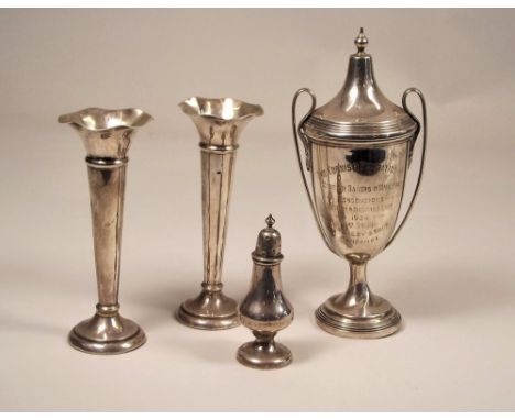 SPILLS ETC. 
A pair of small spills, a 1920s trophy prize for The Cornish Federation of Bakers, Madeira & Sultana Cake, first