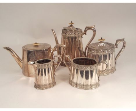 TEAWARE.
A Victorian, four piece tea service by Walker & Hall & one other Victorian plated teapot.