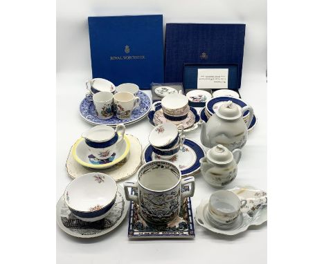 A collection of various china including Royal Worcester, Aynsley, Crown Staffordshire part tea set, Farmer Arms loving cup et