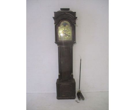 An antique oak longcase clock, the engraved brass dial with painted moon phase named to John Bagnall Dudley.
