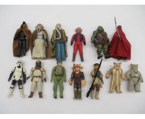 A collection of thirteen Star Wars original figurines (all dated 1983) including Luke Skywalker in cloak (A/F),  Biker Scout 