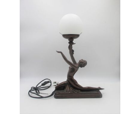 An Art Deco style lamp, in the form of a lady.