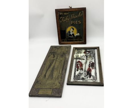 A vintage advertising mirror for Ticky Snacks Pies "Made as Muvver Makes Em" along with two others 