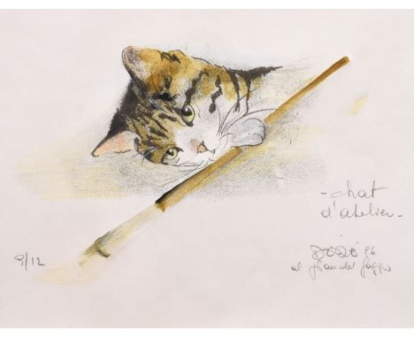 Dede Moser (20th Century) - Hand coloured lithograph, inscribed 'Chat D'Atelier', and 'Al Piandel Gaggio', numbered 9/12, 17.