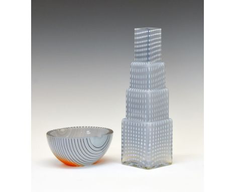 Bertil Vallien for Kosta Boda - Large Metropolis vase, of stepped square architectural form, with original label, 30cm high, 
