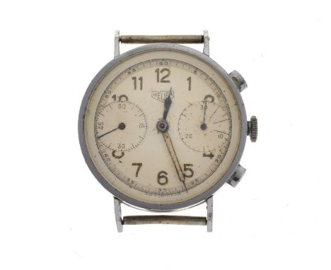 Mid 1940's gentleman's manual wind Chronograph watch head, having a chrome plated case, the silvered dial signed 'Heuer'  and
