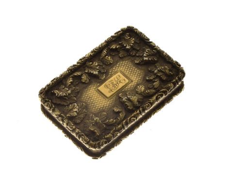 William IV silver vinaigrette, of rectangular form, with engine turned and raised foliate decoration, the grille with pierced