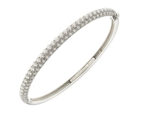 Tiffany &amp; Co - Platinum diamond set hinged bangle, T &amp; Co platinum hallmark for 2004, also stamped 'Tiffany &amp; Co'