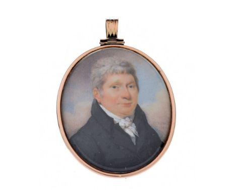 Alfred Edward Chalon (1780-1860) - Portrait miniature of a gentleman wearing black jacket, signed and dated A.Chalon 1800, in