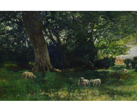 Hugh Wilkinson (fl.1870-1922) - Oil on canvas - A Forest Glade, unsigned, within a distressed gilt frame, reverse with old pa
