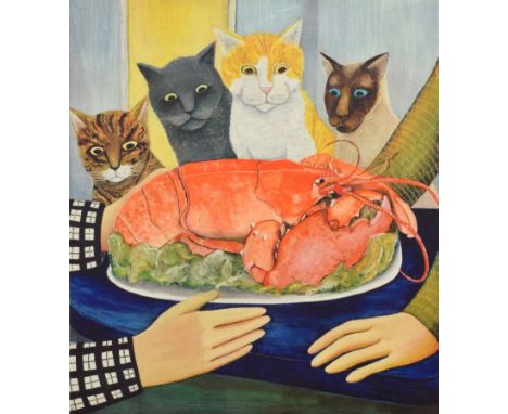 Beryl Cook (1926-2008) - Signed print - Four Hungry Cats, published by Alexander Gallery, bearing Fine Art Guild stamp, 40.5c