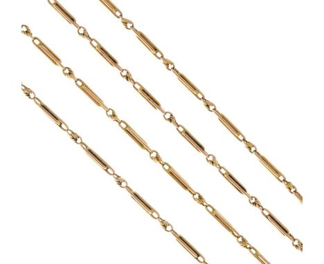 Guard chain, tagged '9', of double baton link, 132cm long, 19g gross   Condition: No obvious faults - **General condition con