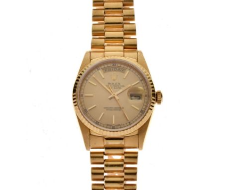 Rolex, Gentleman's 18ct gold Oyster Perpetual Day-Date Officially Certified Chronometer wristwatch, ref 18238, serial no:R719