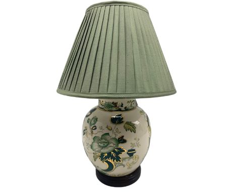 Mason's Chartreuse pattern table lamp in the form of a ginger jar, with pleated shade, H46cm overall