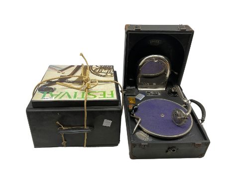 Decca 55 gramophone and a number of records