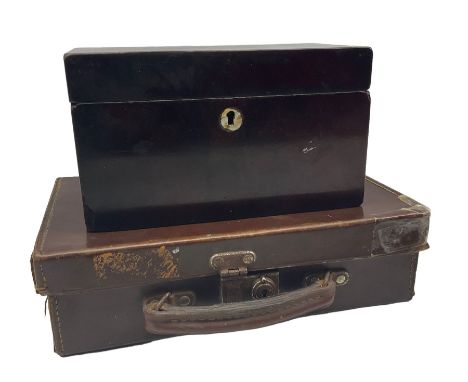 Mahogany box with mother of pearl escutcheon together with small case