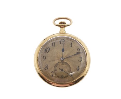 the gold coloured dial with engine turned decoration, Arabic numerals and subsidiary seconds dial, with presentation inscript