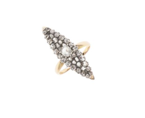 centred with a rose-cut diamond and set overall with graduated rose-cut diamonds, in yellow gold, 4.4 grams. Size K 1/2. *CR 