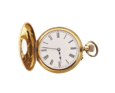 the white enamel dial with Roman numerals, three quarter plate movement, with enamel chapter ring to the front case, engraved