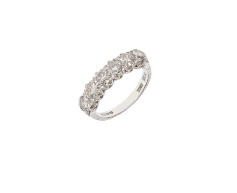 mounted with six circular-cut diamonds, in 18ct white gold, 3.7 grams. Size K 1/2. *CR With some wear, but no obvious damage 