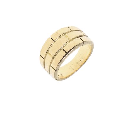 of geometric design, signed Cartier to the inner shank and numbered 779998, 9.9 grams, with red leather Cartier box. Size K. 