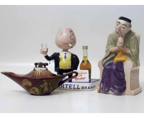 Carlton ware Martell Brandy display, also a Rouge-Royale cigarette lighter, and a Mella ware character jug. Condition report: