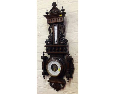 French aneroid barometer with thermometer, circa 1890. Condition report: see terms and conditions