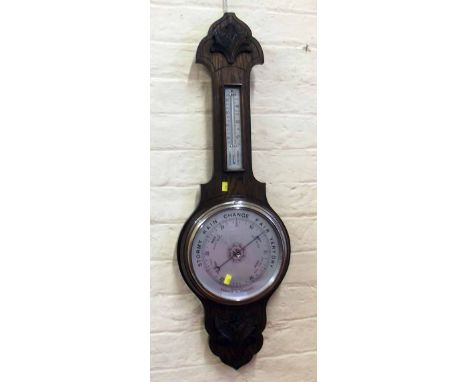 Oak cased banjo aneroid barometer. Condition report: see terms and conditions