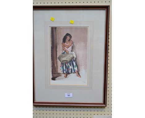A limited edition Russell Flint print of a Spanish lady with basket number 266/850.