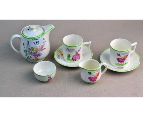 An Old Foley Fairyland seven piece doll's tea service