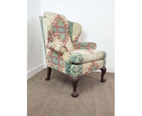 KINGCOME WING ARMCHAIR, Georgian style in tapestry design covers, 113cm H x 86cm W. 